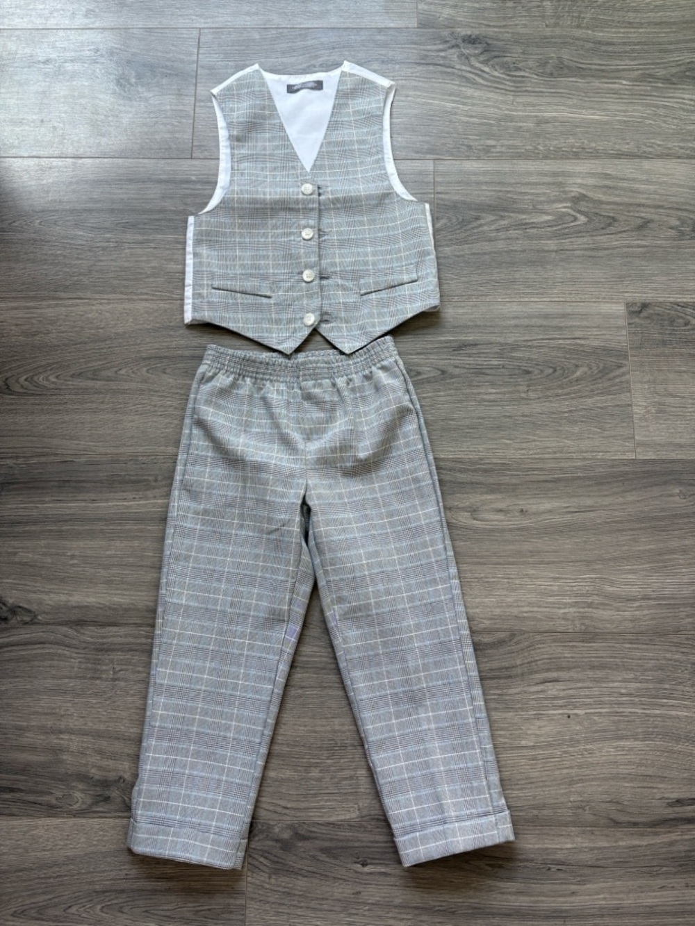 Van Heusen Plaid Gray Boy’s Vest & Pants Set - Classic Check